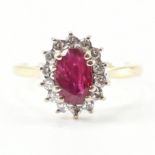 HALLMARKED 18CT GOLD RUBY & DIAMOND HALO RING