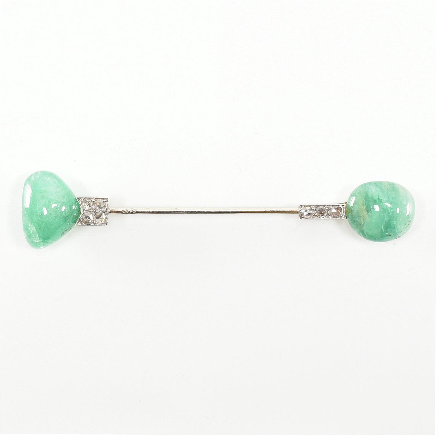 CHAUMET ART DECO EMERALD & DIAMOND JABOT PIN