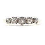 ANTIQUE 18CT GOLD PLATINUM & DIAMOND FIVE STONE RING