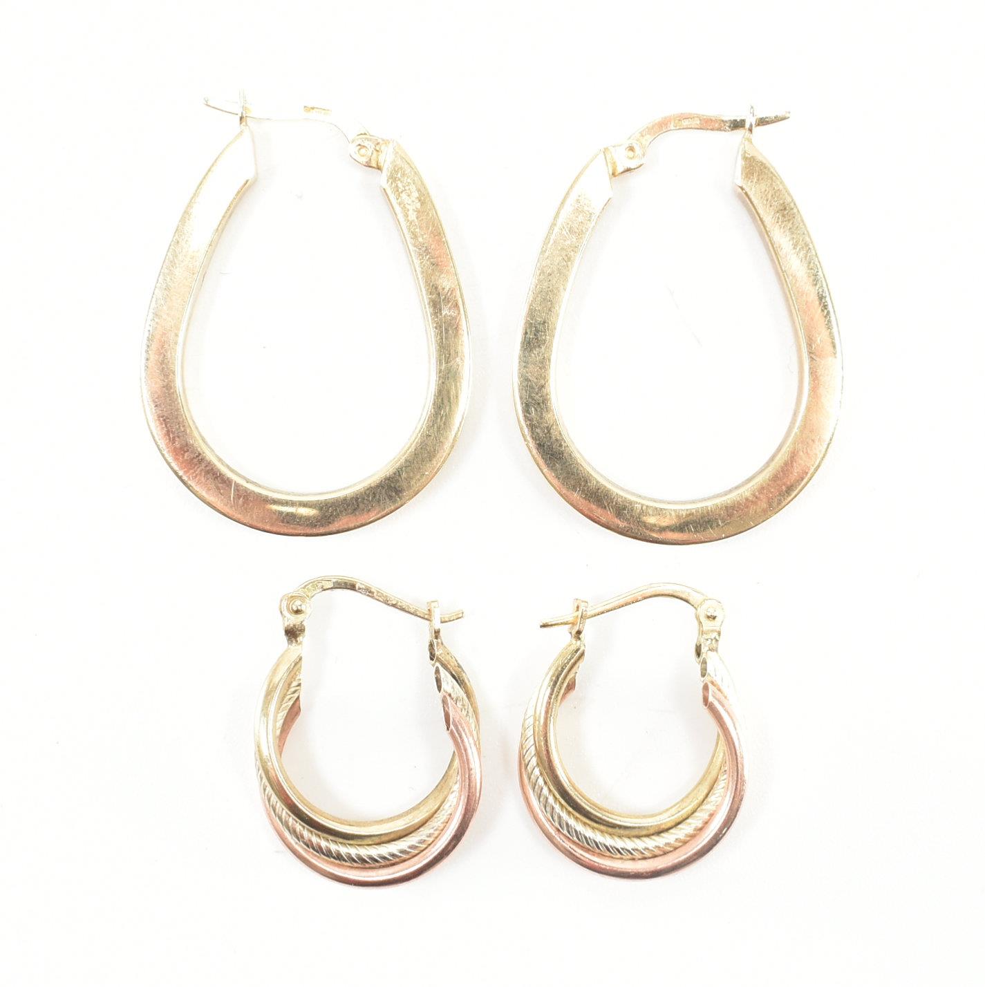 TWO PAIRS OF 9CT GOLD CREOLE EARRINGS. - Image 3 of 5