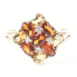 HALLMARKED 9CT GOLD CITRINE & DIAMOND CLUSTER RING