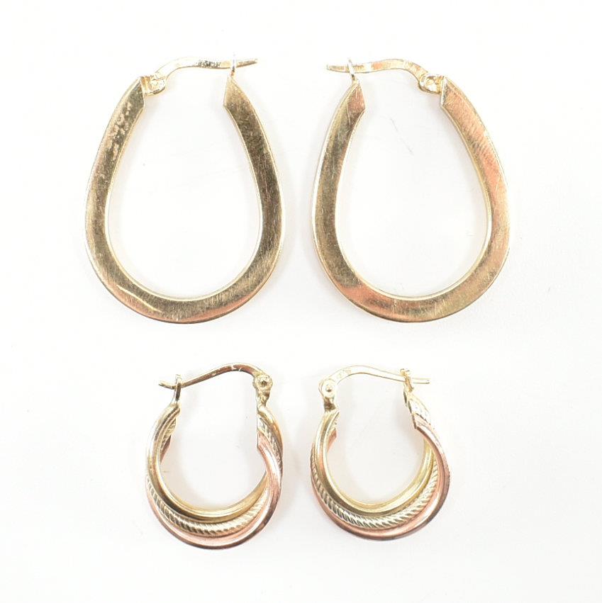 TWO PAIRS OF 9CT GOLD CREOLE EARRINGS. - Image 2 of 5