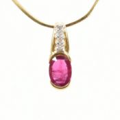 18CT GOLD RUBY & DIAMOND NECKLACE PENDANT & CHAIN