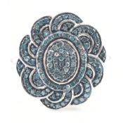 925 SILVER & BLUE DIAMOND FLOWER CLUSTER RING