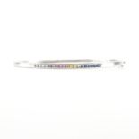 HALLMARKED 9CT WHITE GOLD & RAINBOW SAPPHIRE BANGLE BRACELET