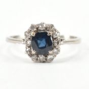 18CT WHITE GOLD SAPPHIRE & DIAMOND HALO RING