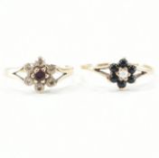 TWO HALLMARKED 9CT GOLD & STONE SET FLOWER RINGS