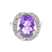 FRENCH 18CT WHITE GOLD AMETHYST & DIAMOND COCKTAIL RING
