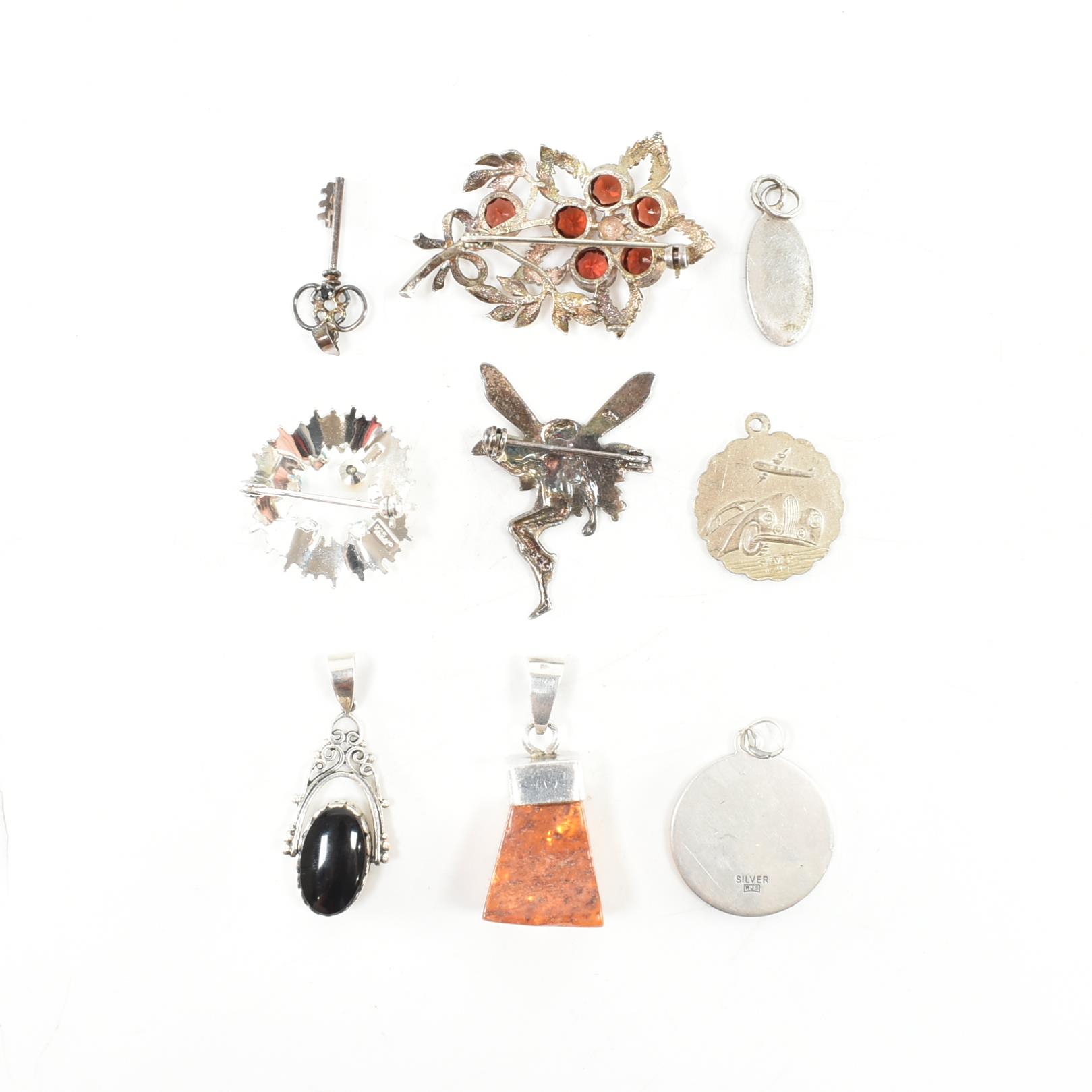 COLLECTION OF ASSORTED SILVER BROOCH PINS & NECKLACE PENDANTS - Image 2 of 5