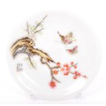 A CHINESE HAND PAINTED PORCELAIN BLOSSOM & BUTTERFLY DISH