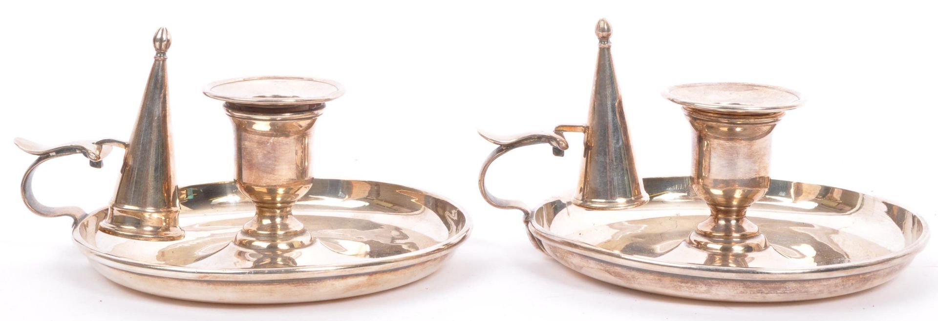 PAIR OF EARLY 20TH CENTURY SILVER PLATED CHAMBERS CANDLE STICKS