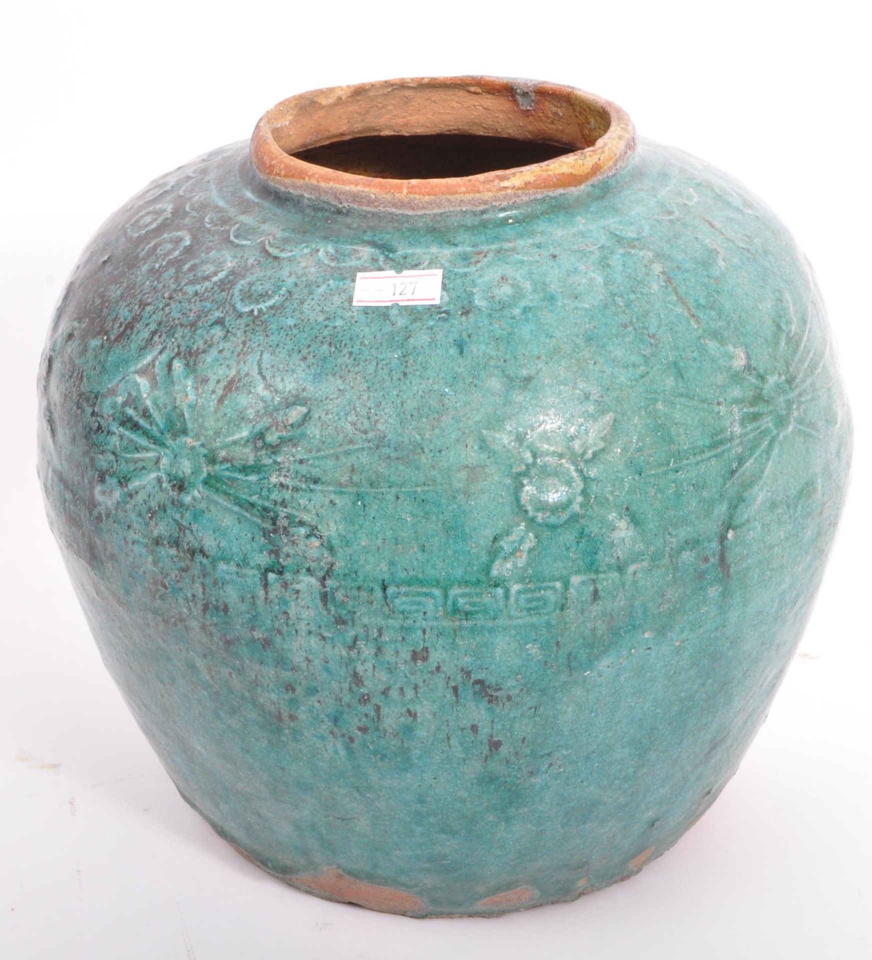A LARGE JADE GREEN CHINESE ORIENTAL POTTERY GINGER JAR - Image 2 of 5