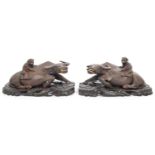 PAIR OF 19TH CENTURY CARVED CHINESE WATER BUFFALO FIGURES