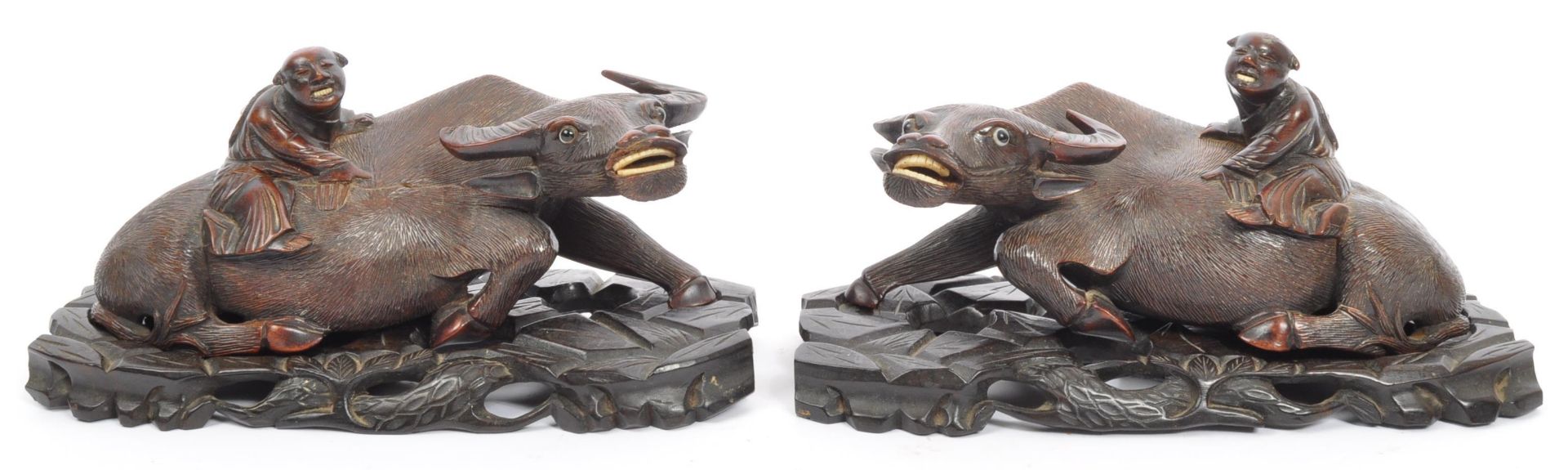 PAIR OF 19TH CENTURY CARVED CHINESE WATER BUFFALO FIGURES