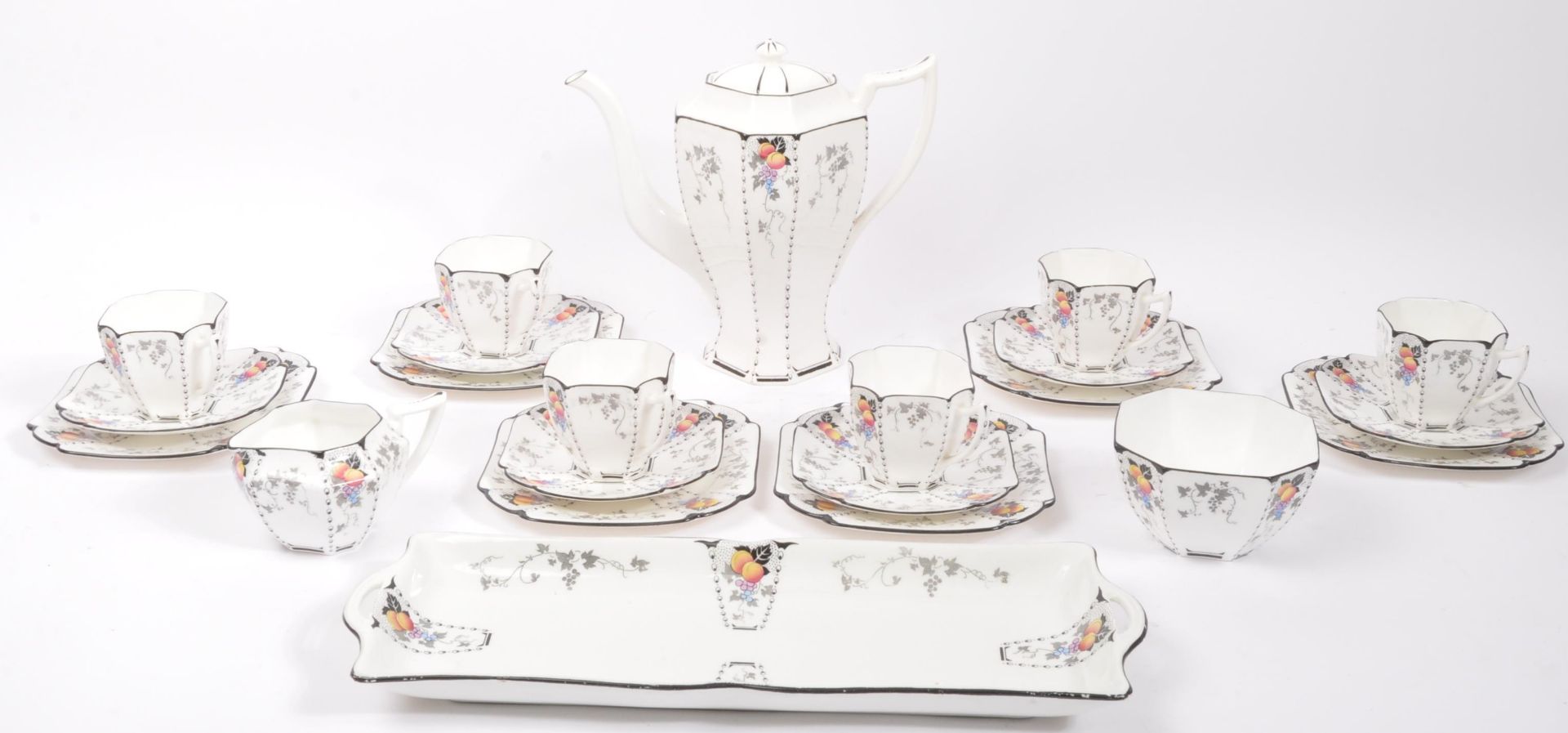 SHELLEY QUEEN ANNE PEACHES & GRAPES CHINA TEA SERVICE SET