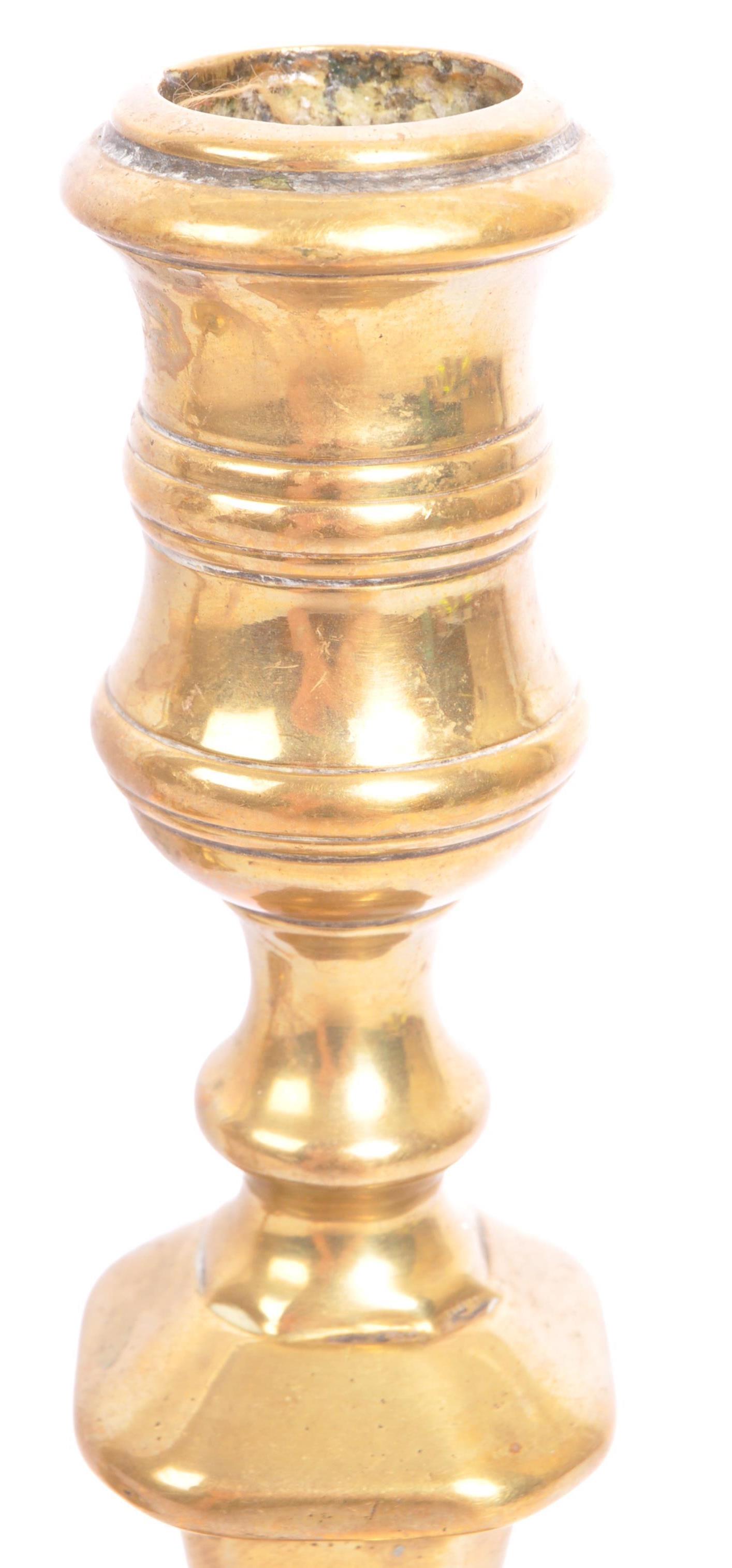 PAIR OF GEORGE III EARLY 19TH CENTURY BRASS CANDLE HOLDERS - Image 3 of 6