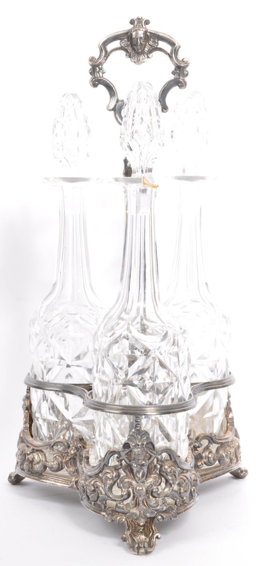19TH CENTURY SILVER PLATED CUT GLASS DECANTER TANTALUS