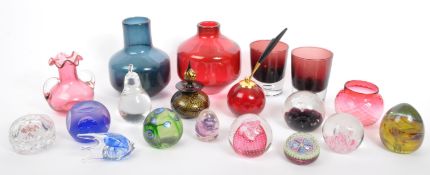 COLLECTION OF VINTAGE GLASS PAPERWEIGHTS & GLASS