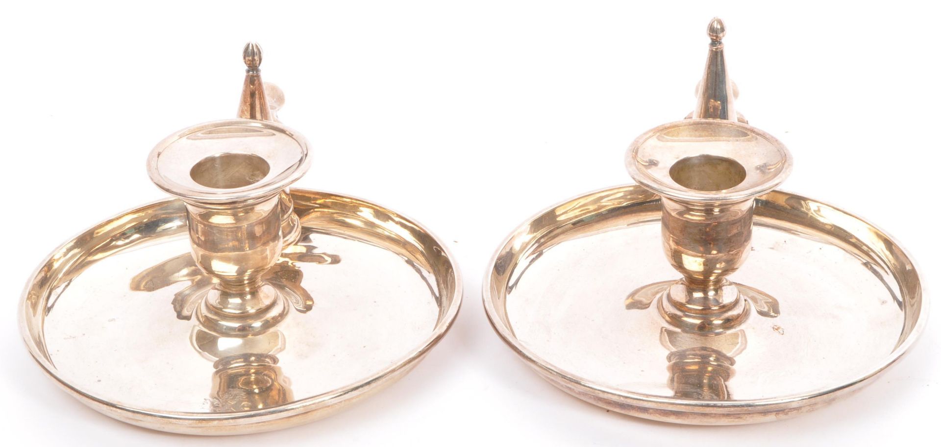 PAIR OF EARLY 20TH CENTURY SILVER PLATED CHAMBERS CANDLE STICKS - Image 3 of 7