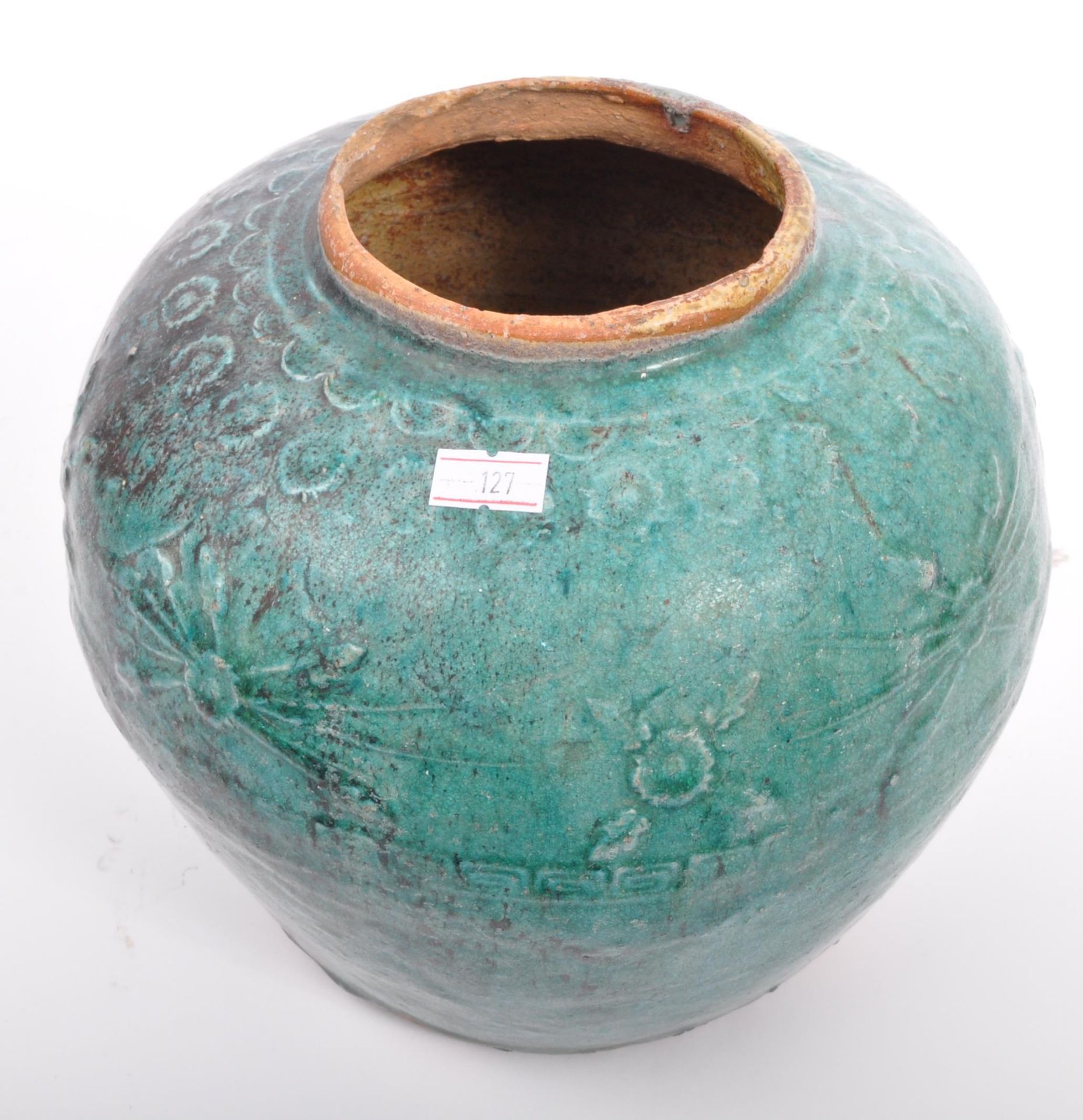A LARGE JADE GREEN CHINESE ORIENTAL POTTERY GINGER JAR - Image 3 of 5