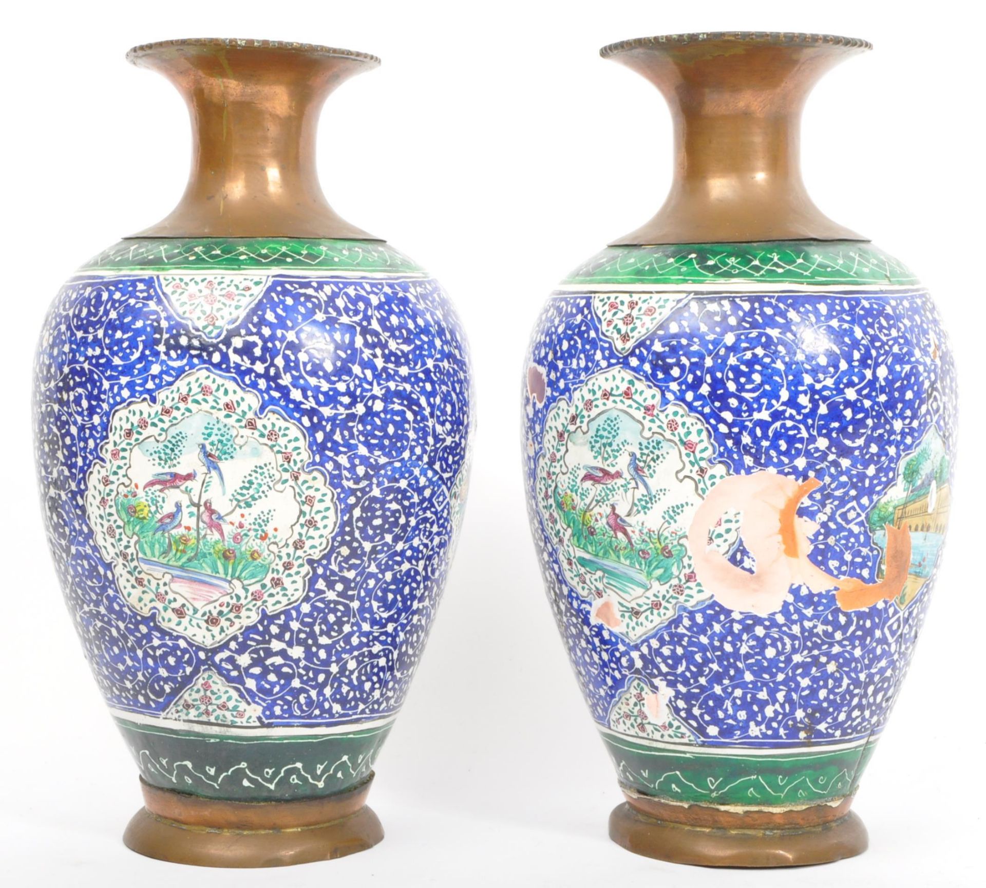 PAIR OF EARLY 20TH CENTURY COPPER & ENAMEL HAND PAINTED VASES - Bild 3 aus 5