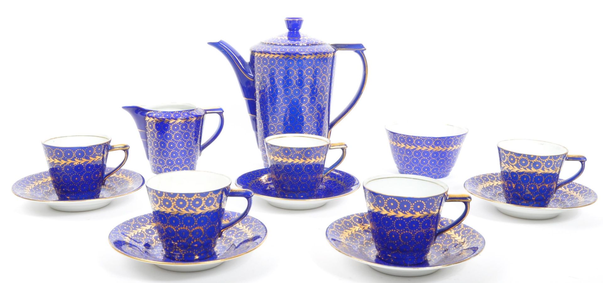 20TH CENTURY CZECH VICTORIA COBALT GILT COFFEE SERVICE