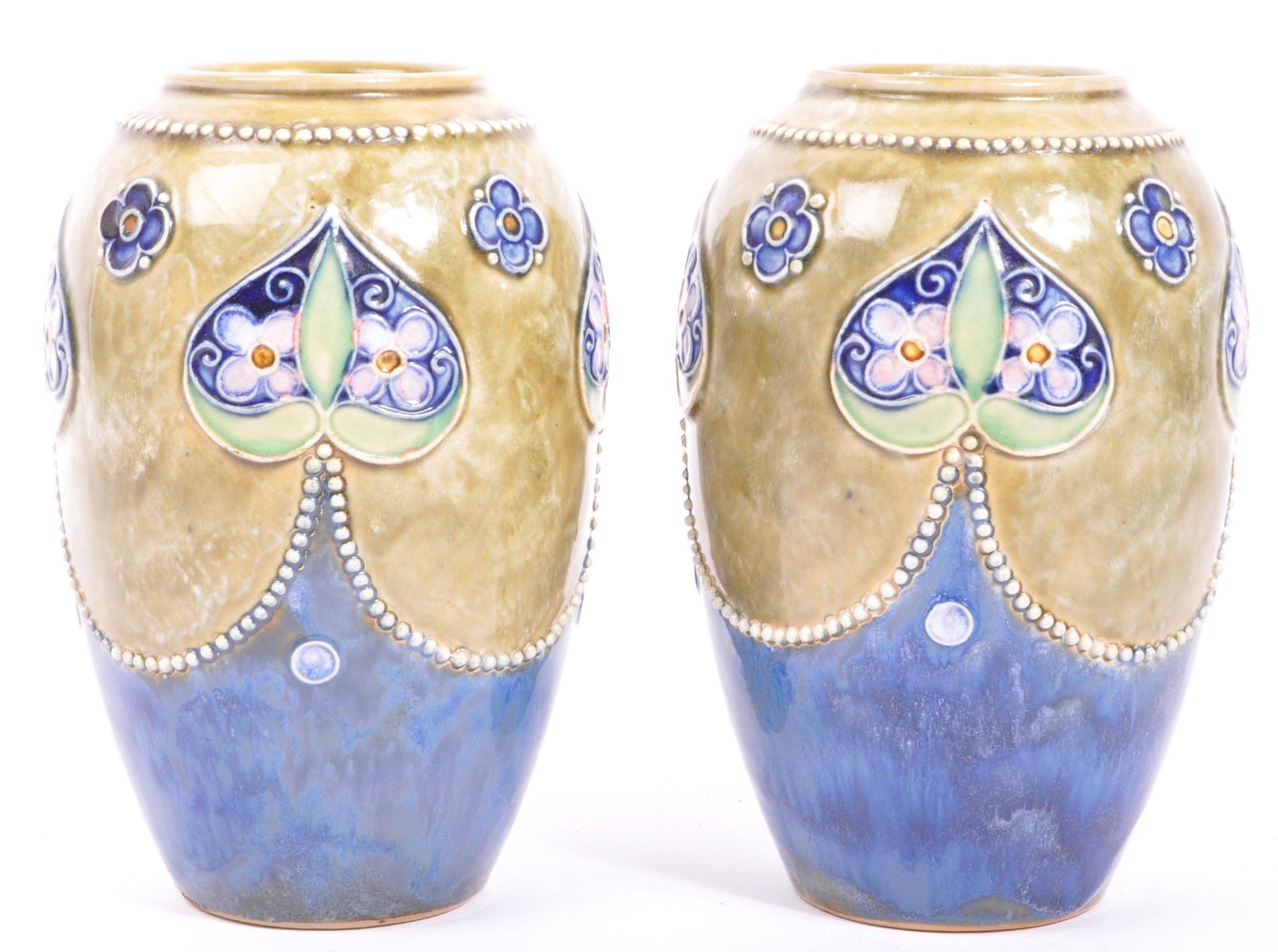 PAIR OF ROYAL DOULTON LAMBETH STYLE CERAMIC VASES