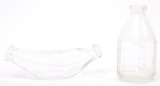VINTAGE MID CENTURY GLASS BANANA & BOTTLE BABY FEEDERS