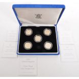 FIVE ROYAL MINT SILVER ONE POUND COINS - WITH CERTIFICATES