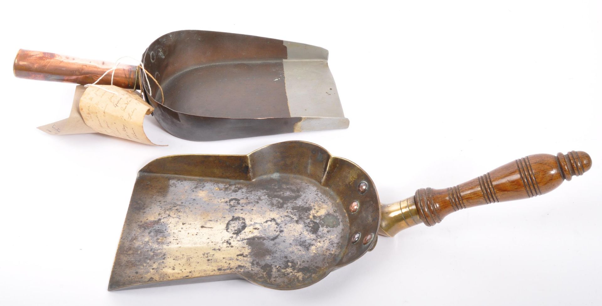 PAIR OF COPPER AND BRASS MIDLAND BANK COIN SHOVELS