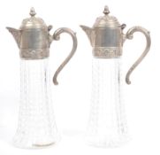 TWO 20TH CENTURY GLASS AND SILVER PLATED WINE DECANTERS