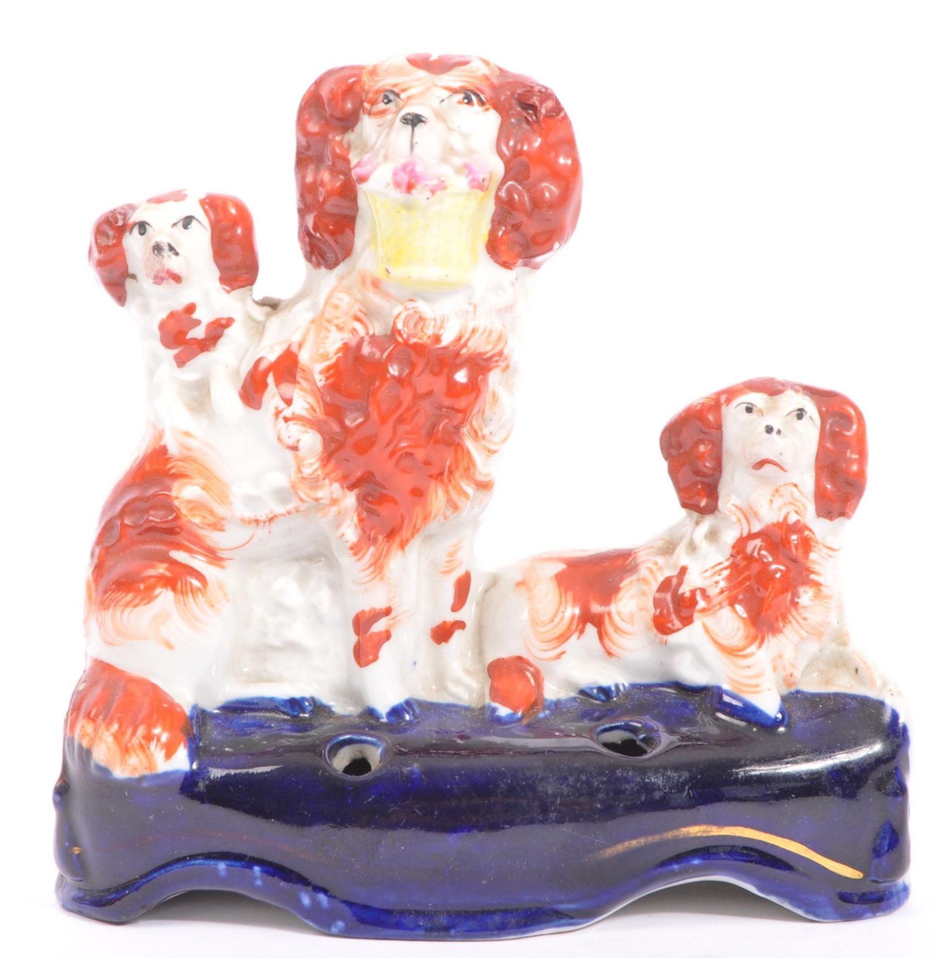 19TH CENTURY STAFFORDSHIRE POTTERY SPANIEL DOGS