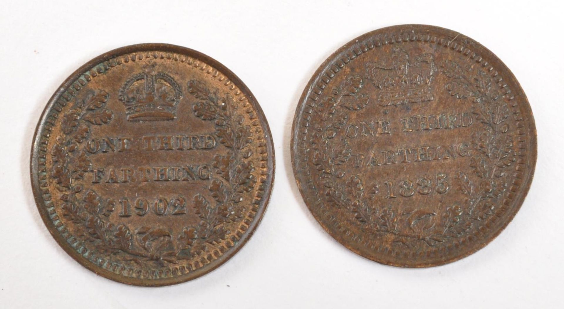 QUEEN VICTORIA 1885 & KING EDWARD VII 1902 ONE THIRD FARTHINGS