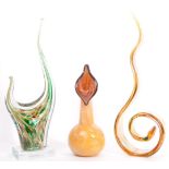 A COLLECTION OF THREE STUDIO ART GLASS SCULPTURES & VASE