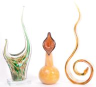 A COLLECTION OF THREE STUDIO ART GLASS SCULPTURES & VASE