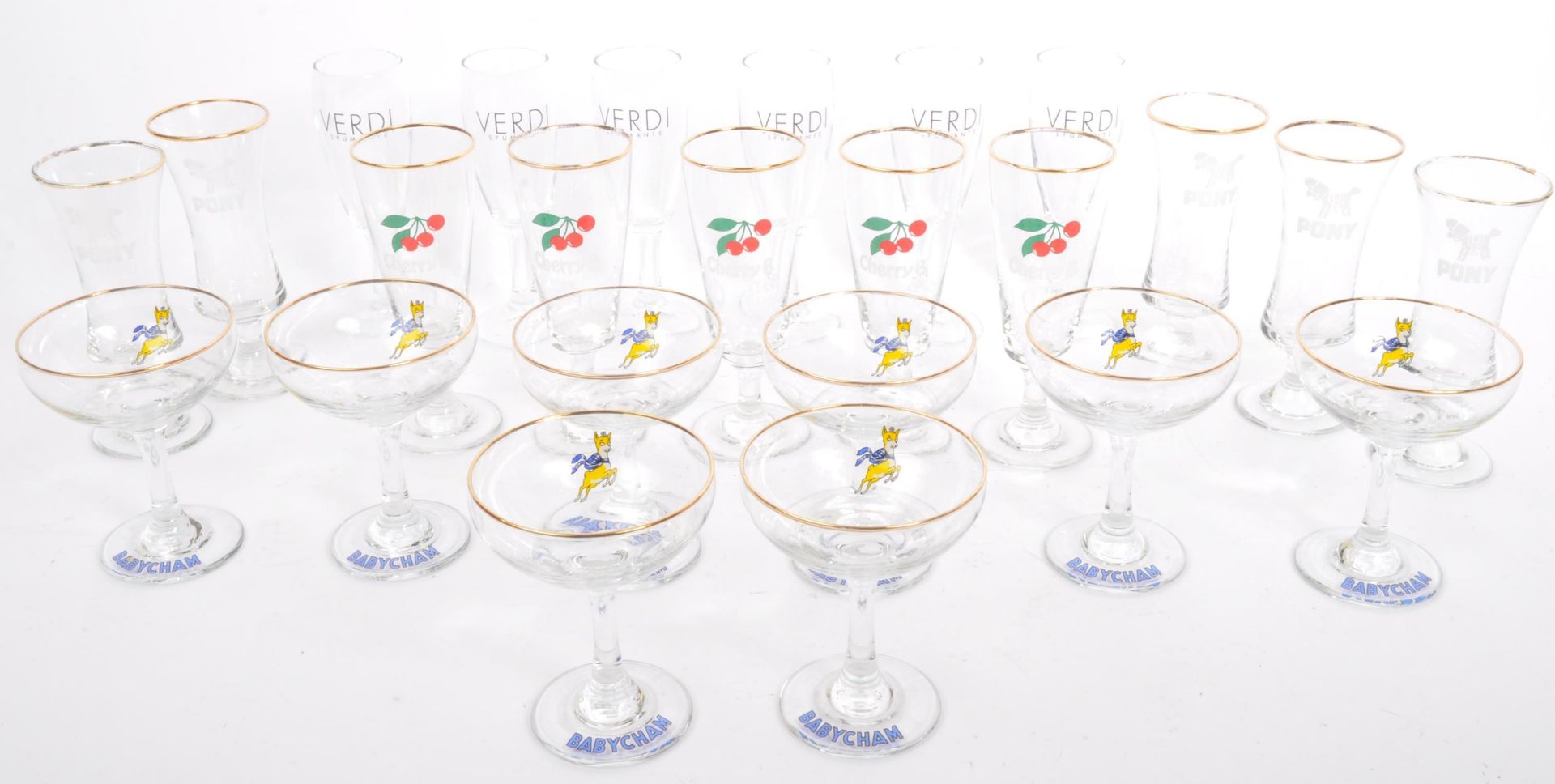LARGE COLLECTION OF TWENTY FOUR VINTAGE BRANDED GLASSES