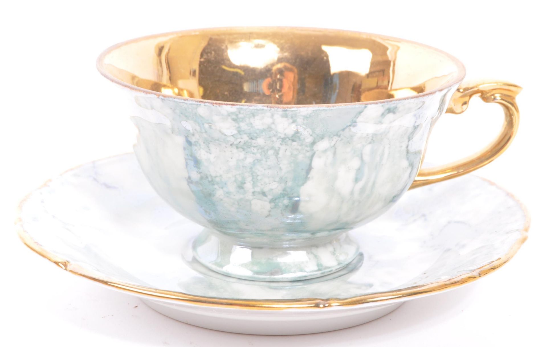 VINTAGE 20TH CENTURY GILT & MARBLE EFFECT COFFEE / TEA SET - Image 3 of 7