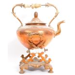 A 19TH CENTURY VICTORIAN COPPER SPIRIT KETTLE