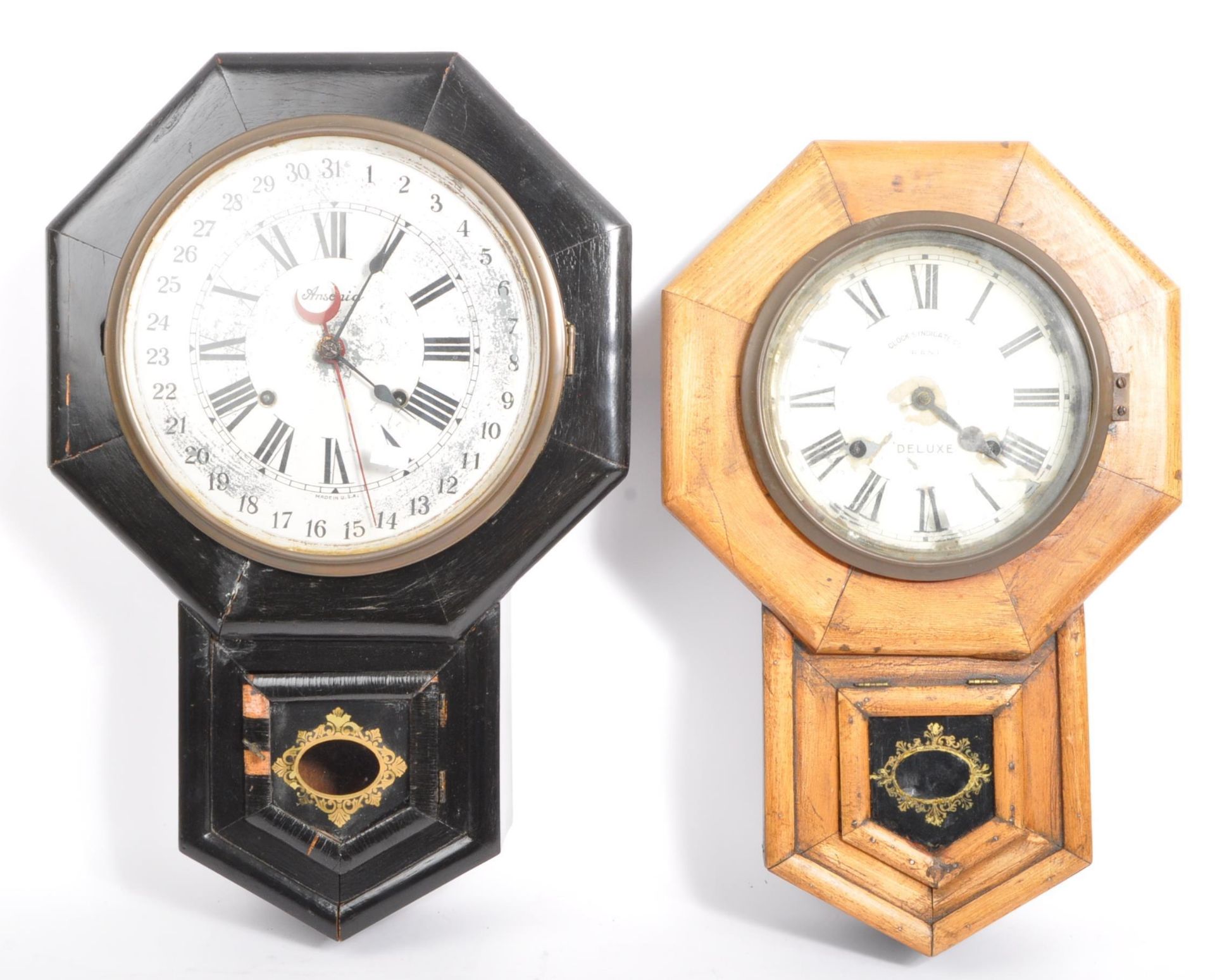 TWO 20TH CENTURY DROP DIAL WALL CLOCKS - ANASONIA & RANI