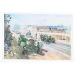 VINTAGE TERENCE CUNEO BENTLEY AT LE MANS PRINT FRAMED