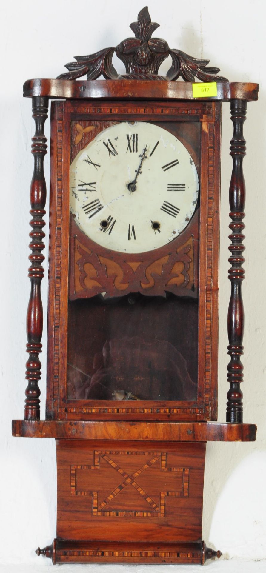 VICTORIAN 19TH CENTURY TUNBRIDGE INLAID MAHOGANY WALL CLOCK