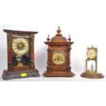 COLLECTION OF THREE VINTAGE BRASS & WOOD MANTEL CLOCKS