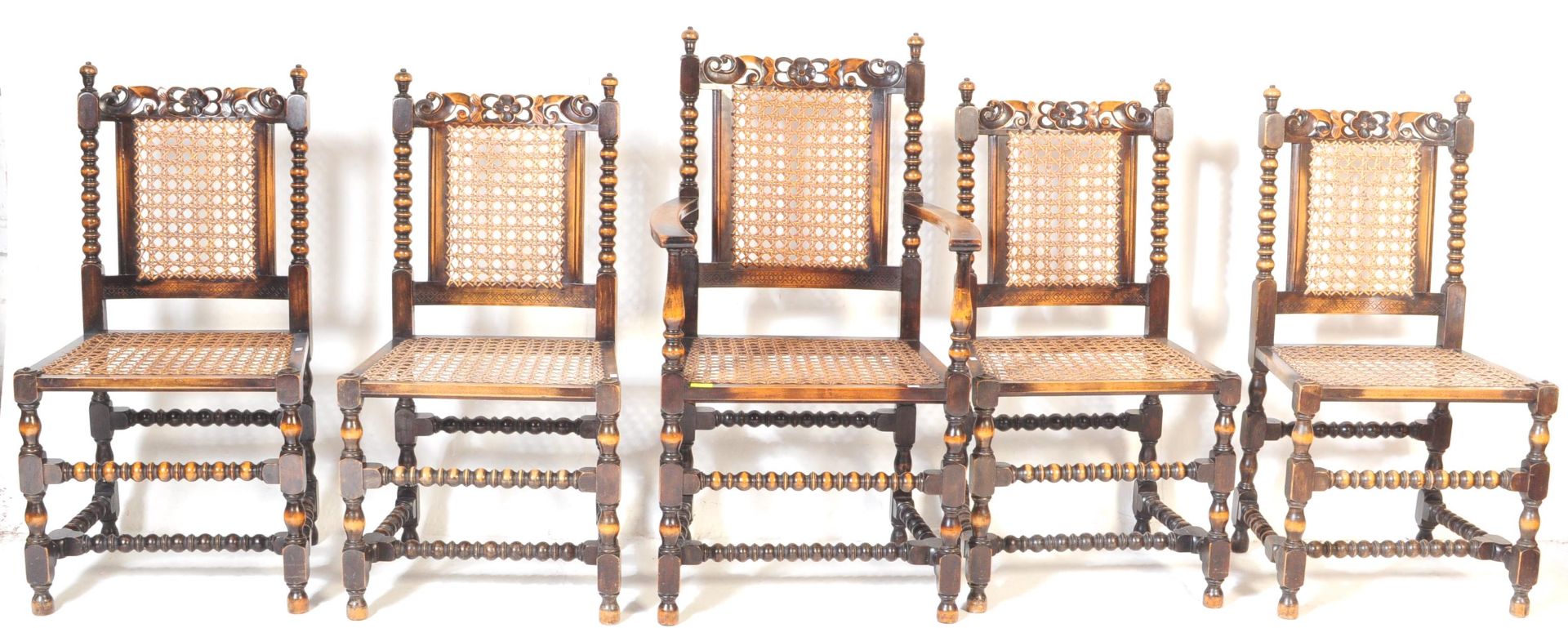 SET OF FIVE VICTORIAN MAHOGANY & RATTAN DINING CHAIRS - Bild 2 aus 5