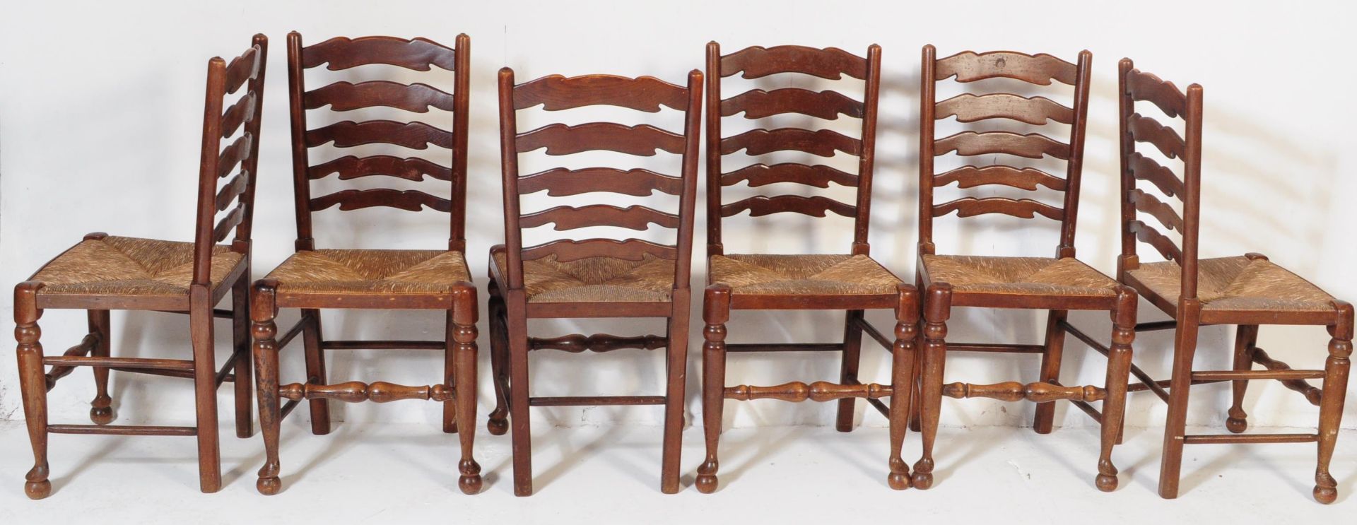 GROUP OF SIX 20TH CENTURY OAK LADDER BACK DINING CHAIRS - Image 3 of 5