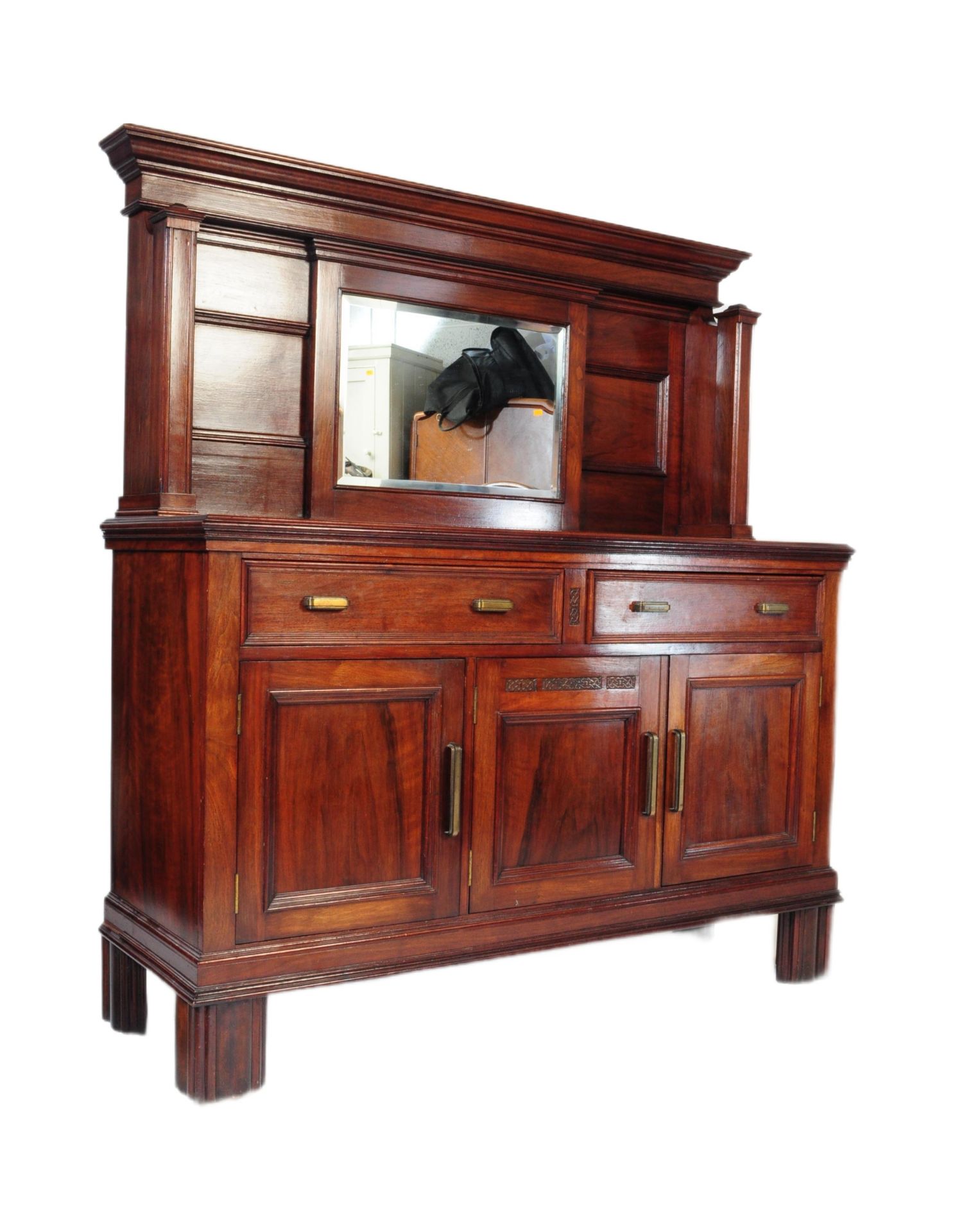 EDWARDIAN ARTS & CRAFTS WALNUT MIRROR BACK SIDEBOARD