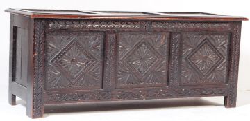 18TH CENTURY CARVED OAK COFFER CHEST