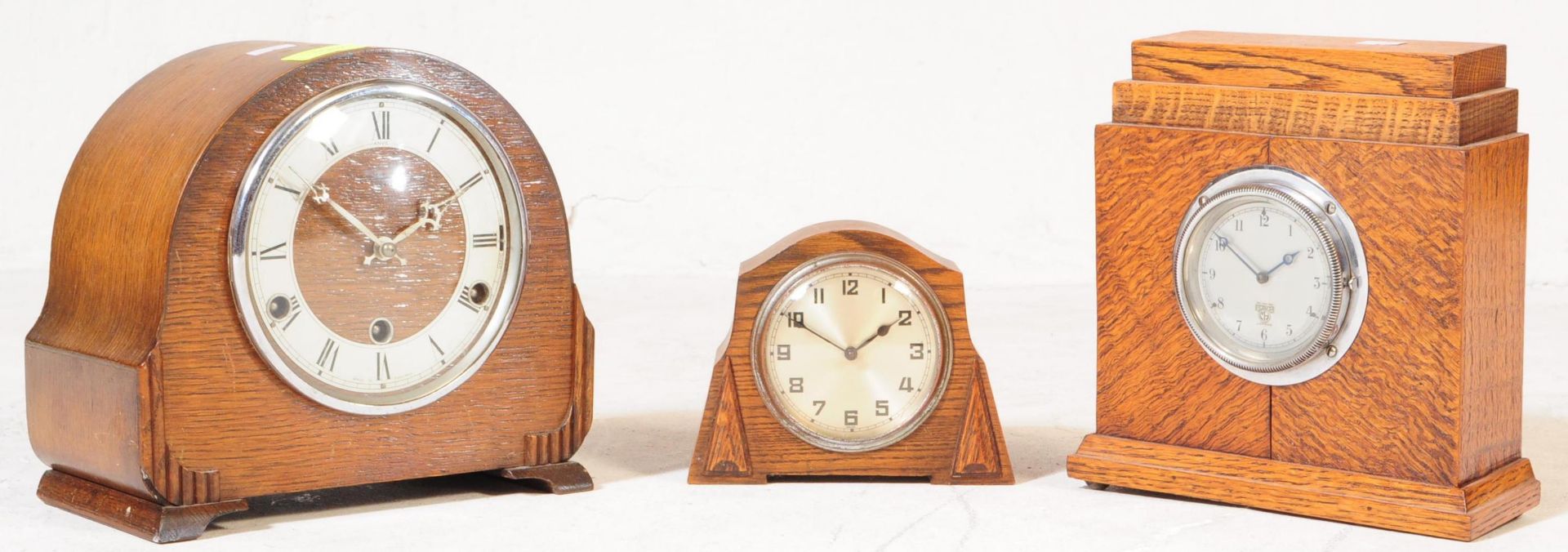 COLLECTION OF ART DECO STYLE OAK MANTEL CLOCKS