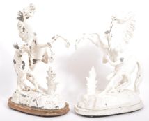 PAIR OF 19TH CENTURY VICTORIAN PAINTED SPELTER MARLEY HORSES
