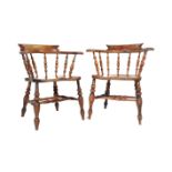 PAIR OF VICTORIAN 19TH CENTURY BEECH & ELM SMOKERS BOWS