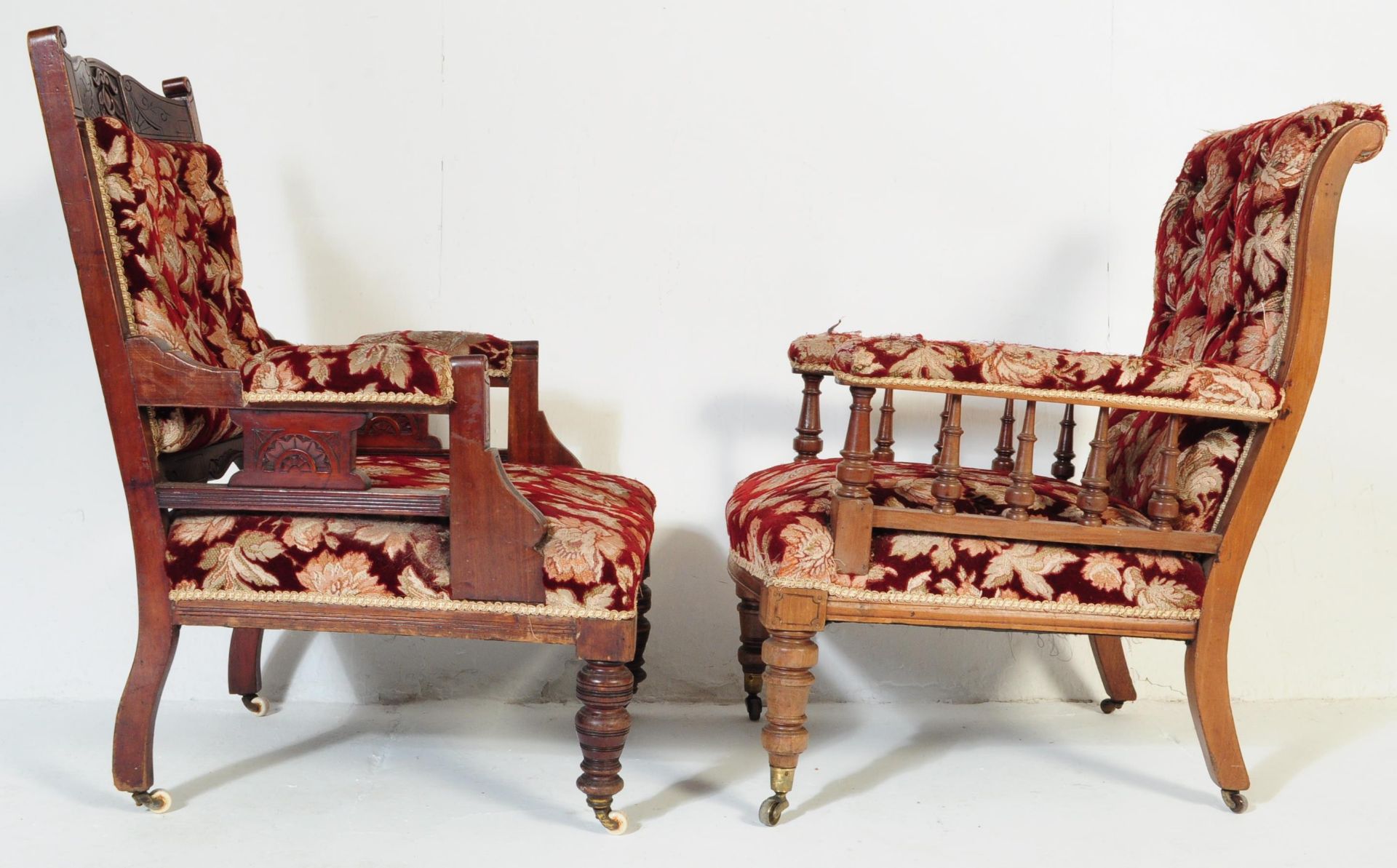 PAIR OF VICTORIAN MAHOGANY LIBRARY SALON ARMCHAIRS - Image 3 of 5